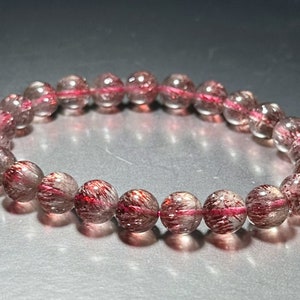 8.5mm+, Certified Natural Top Grade Red Super Seven Crystal Beads Bracelet, Seven 7 Lepidocrocite Quartz Bracelet, 天然收藏级红超七手串