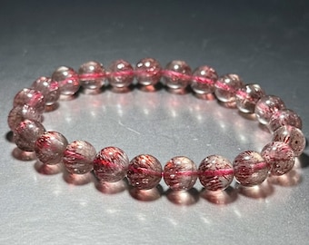 8.5mm+, Certified Natural Top Grade Red Super Seven Crystal Beads Bracelet, Seven 7 Lepidocrocite Quartz Bracelet, 天然收藏级红超七手串