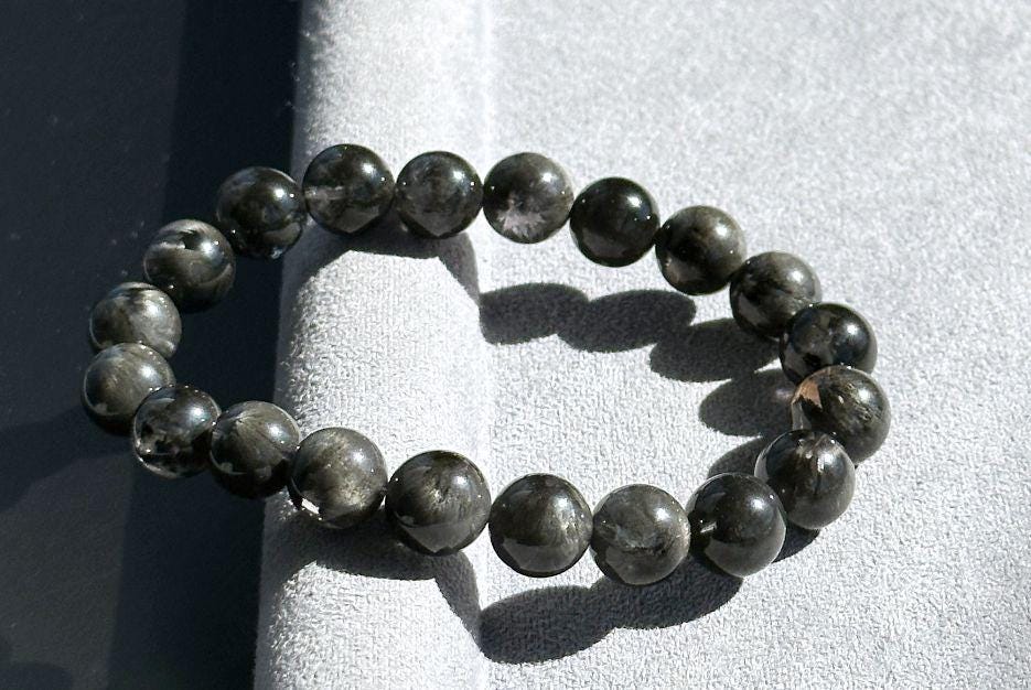 9mm, Certified Natural Top Grade Black Auralite 23 Bracelet, Black