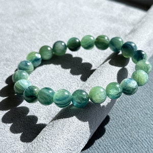 9.5mm+, Certified Undyed green-Blue Kyanite Bracelet, greenish blue Kyanite Bracelet, green blue Kyanite,无烤无染蓝绿晶石手串