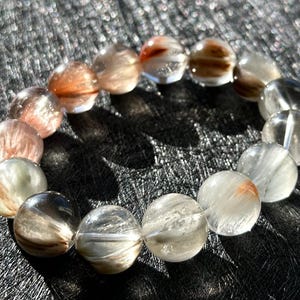15mm+, Certified High Quality Natural Gray and Red Rabbit Hair Rutilated Quartz Bracelet, Multi Rabbit Hair Quartz Bracelet, 天然灰红兔毛水晶手串