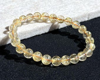 7mm, Certified High Grade Natural gold rutilated quartz bracelet, Genuine Gold Rutilated Quartz, Rutilated Quartz bracelet, 天然白水体金发晶手串