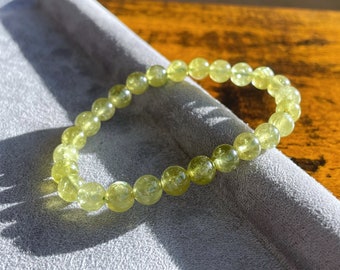 7mm+, Certified Natural Top Grade Green Garnet Beads Bracelet, Icy Natural Genuine Yellowish Green Garnet Bracelet, 天然收藏级绿石榴石手串