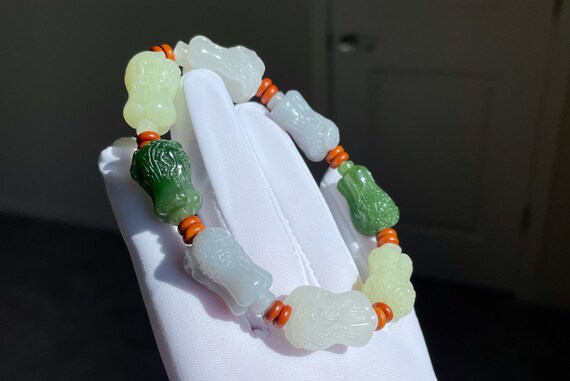 Certificate Natural Top Grade Multi Nephrite Jade Carved Cabbage Bok Choy Bracelet Etsy