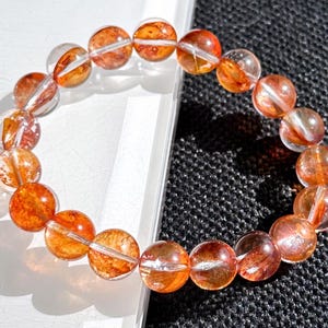 10.3mm+, Certified Natural Top Grade Fanta Hematoid Quartz Bead Bracelet, Fire Quartz bracelet, 天然顶级大闪片芬达橙胶花水晶手串