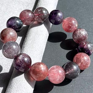 15.5mm+, Certified Natural High Grade Super Seven Bracelet, Super 7 Quartz Beads Bracelet, 天天高等级满矿超七水晶手串