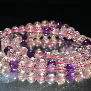 6.5mm+, Natural Super Seven Multi Wraps Bracelet, Super 7 Quartz Bracelet, Super Seven Three Wraps Bracelet, 天然净水体超七水晶多圈手串