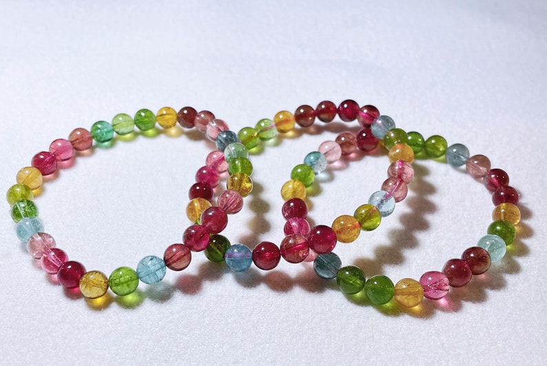 Natural Rainbow High Clarity Tourmaline Bracelet 6.5-6.8mm \u5929\u7136\u7cbe\u54c1\u7cd6\u679c\u78a7\u73ba\u624b\u4e32 Multi Colour Candy Tourmaline Bracelet
