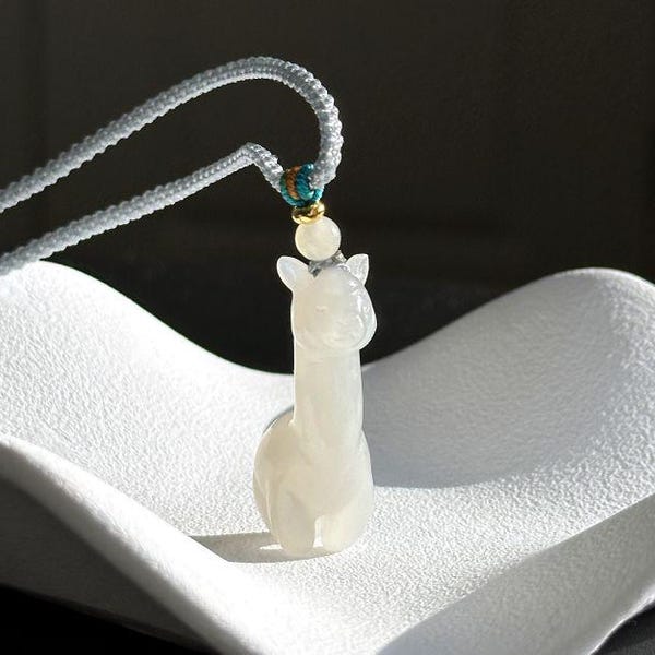 Certified White Nephrite Jade Carved Alpaca Pendant, White Nephrite Pendant, 天然白玉雕刻羊驼吊坠