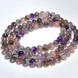 6.5mm+, Certified Natural High Grade Super Seven three wraps Bracelet, Super 7 Quartz Beads Bracelet, 天然超七水晶三圈手串