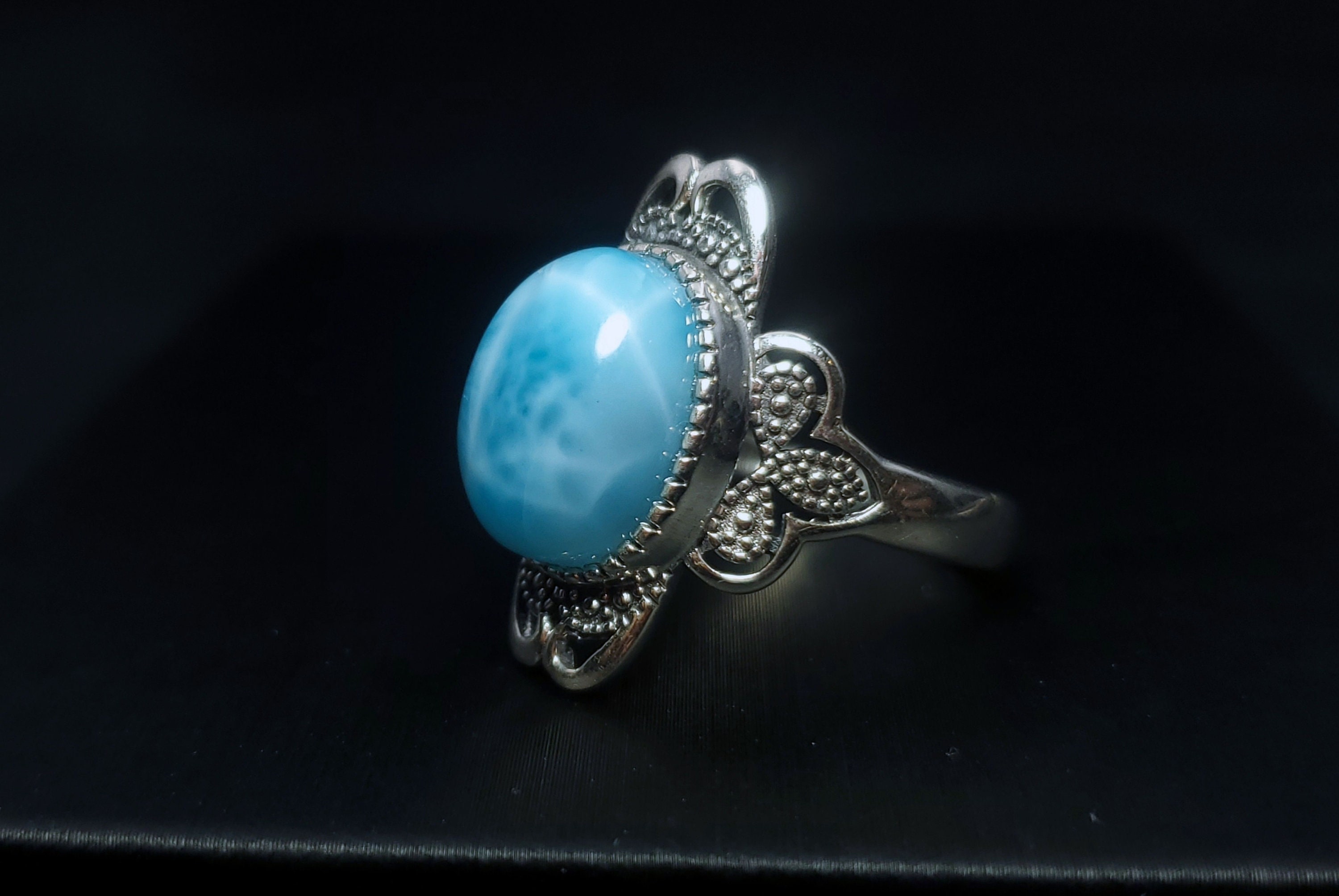 Natural Dominican High Quality Blue Larimar Silver Ring - Etsy