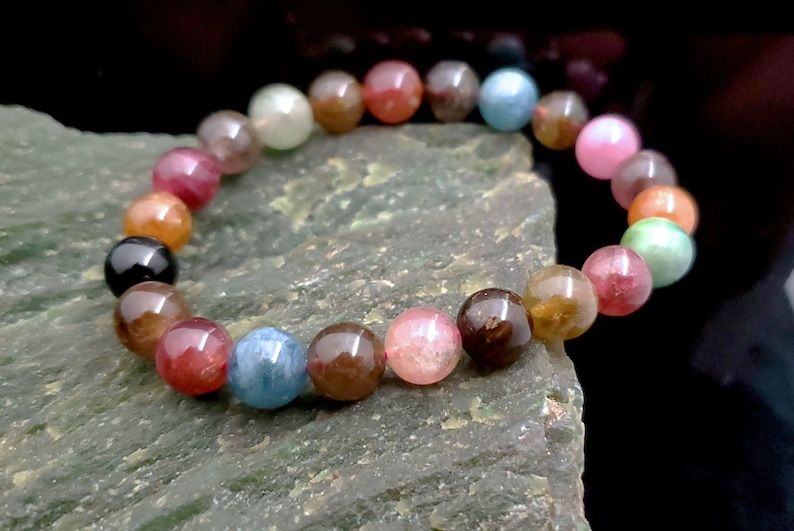 Candy color tourmaline bracelet, 7.8mm /& 8.8mm Multi Tourmaline Genuine Tourmaline Bracelet Natural Multicolor Tourmaline Bracelet