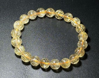 9mm, Certified High Grade Natural gold rutilated quartz bracelet, Genuine Gold Rutilated Quartz, Rutilated Quartz bracelet, 天然白水体金发晶手串