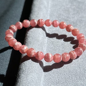 7.5mm, Certified Natural Argentina Rhodochrosite Bracelet, Argentina Rhodochrosite Beads Bracelet, 天然阿根廷红纹石紫水晶雕刻珠手串 image 5