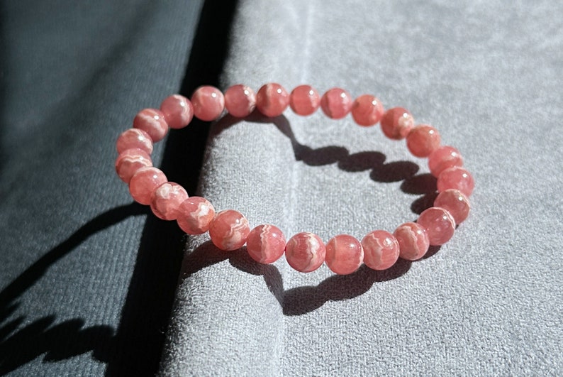 7.5mm, Certified Natural Argentina Rhodochrosite Bracelet, Argentina Rhodochrosite Beads Bracelet, 天然阿根廷红纹石紫水晶雕刻珠手串 image 5