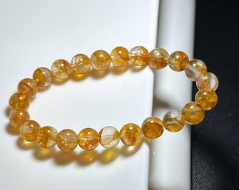 8mm, Natural Yellow Hematoid Quartz Bracelet, golden healer quartz bracelet, 天然黄胶花水晶手串