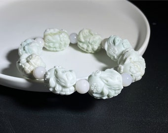 最終、よっちゃん様、天然石セット Natural Alxa Onyx Carved Sleeping Fox on Lotus Leaf Bracelet
