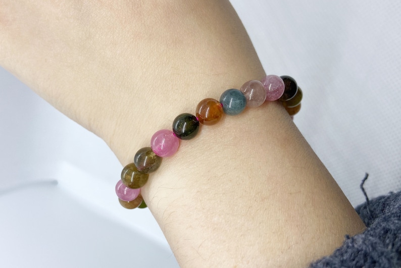 Candy color tourmaline bracelet, 7.8mm /& 8.8mm Multi Tourmaline Genuine Tourmaline Bracelet Natural Multicolor Tourmaline Bracelet