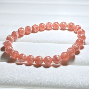 7.5mm, Certified Natural Argentina Rhodochrosite Bracelet, Argentina Rhodochrosite Beads Bracelet, 天然阿根廷红纹石紫水晶雕刻珠手串 image 2