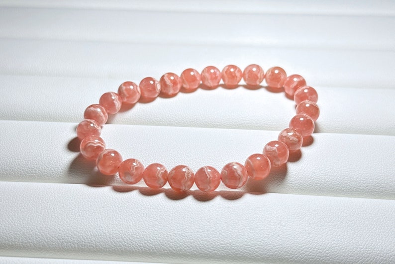 7.5mm, Certified Natural Argentina Rhodochrosite Bracelet, Argentina Rhodochrosite Beads Bracelet, 天然阿根廷红纹石紫水晶雕刻珠手串 image 2