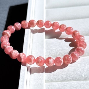 7.5mm, Certified Natural Argentina Rhodochrosite Bracelet, Argentina Rhodochrosite Beads Bracelet, 天然阿根廷红纹石紫水晶雕刻珠手串 image 3