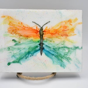Original &quot;Butterfly&quot; alcohol ink painting on yupo paper mounted to a wood panel, sealed with epoxy resin. 6&quot;x9&quot;