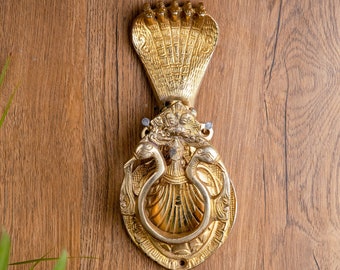 Handcrafted Brass Snake and Peacock Door Knocker