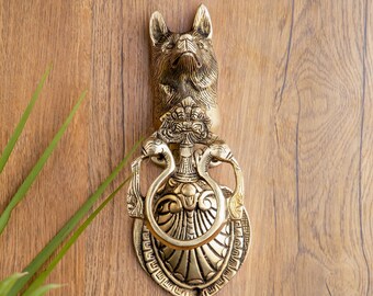 Handcrafted Brass Wolf and Peacock Door Knocker