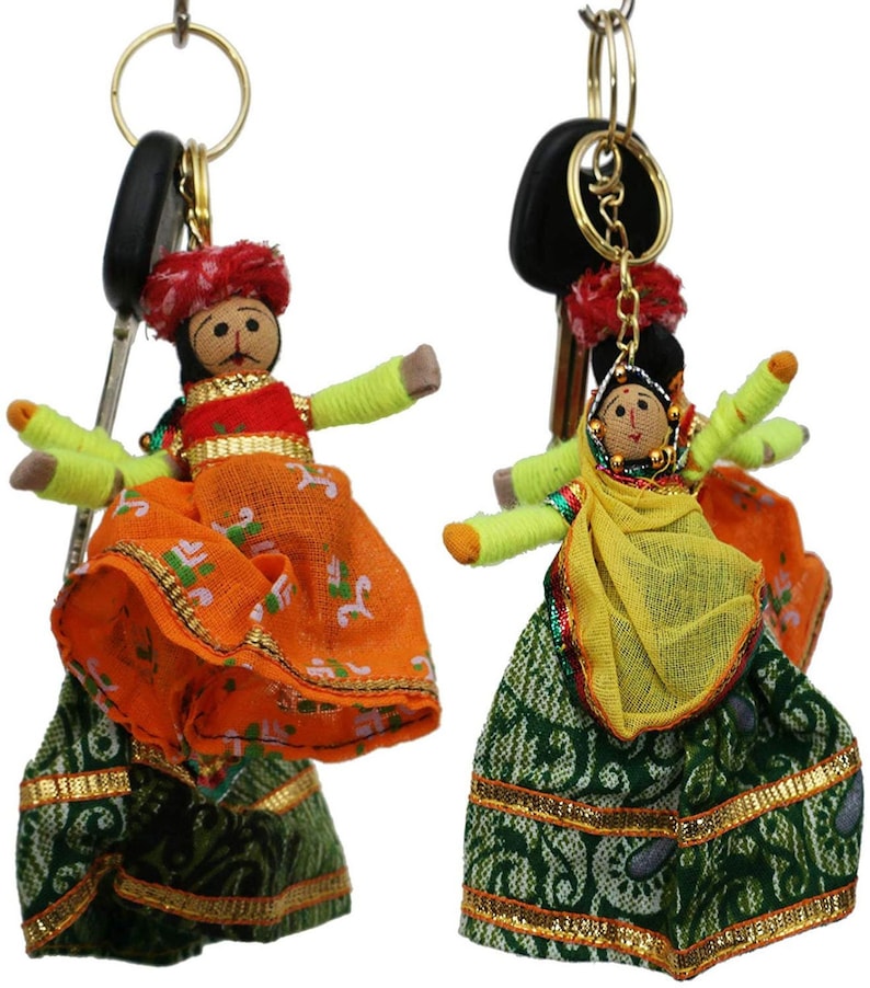 Set of 3 Pairs Indian Puppet Keychains