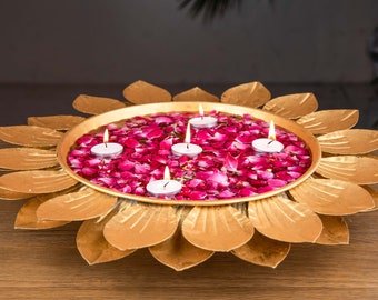 Handmade Lotus Shaped Urli; Candle and Floral Decoration Showpiece