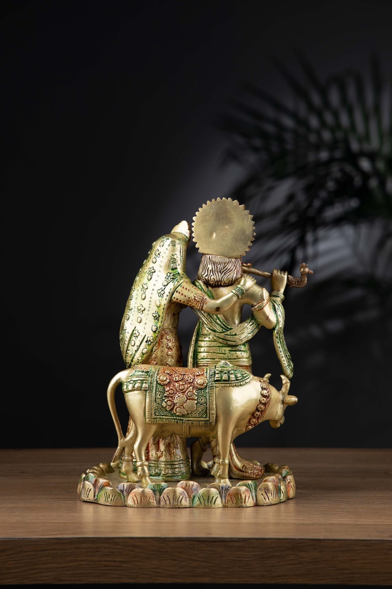 Brass Radha Krisha with Cow Statue image 4