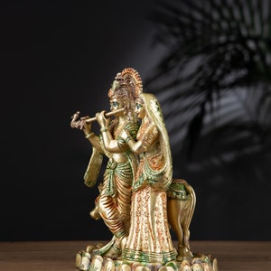 Brass Radha Krisha with Cow Statue image 2