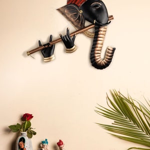 Wrought Iron Ganesha Playing Flute Wall Hanging image 2