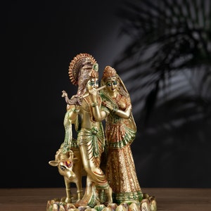 Brass Radha Krisha with Cow Statue image 3