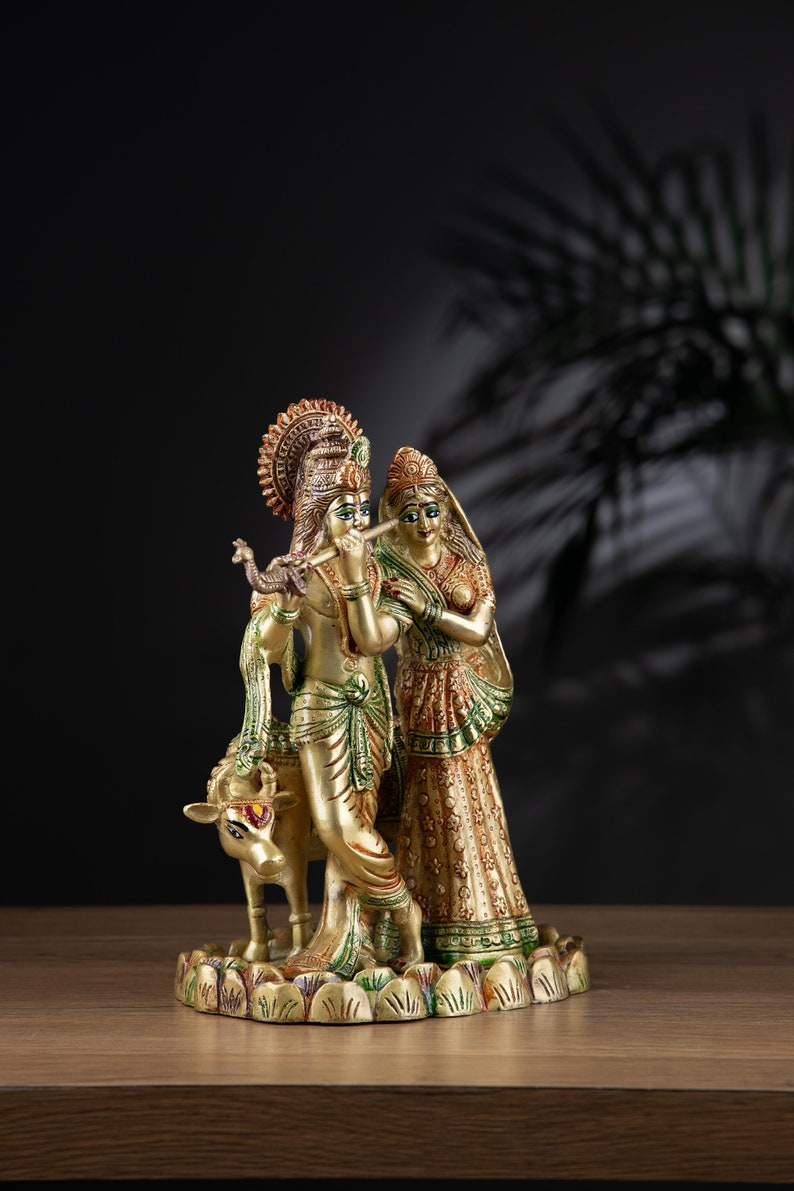 Brass Radha Krisha with Cow Statue image 3