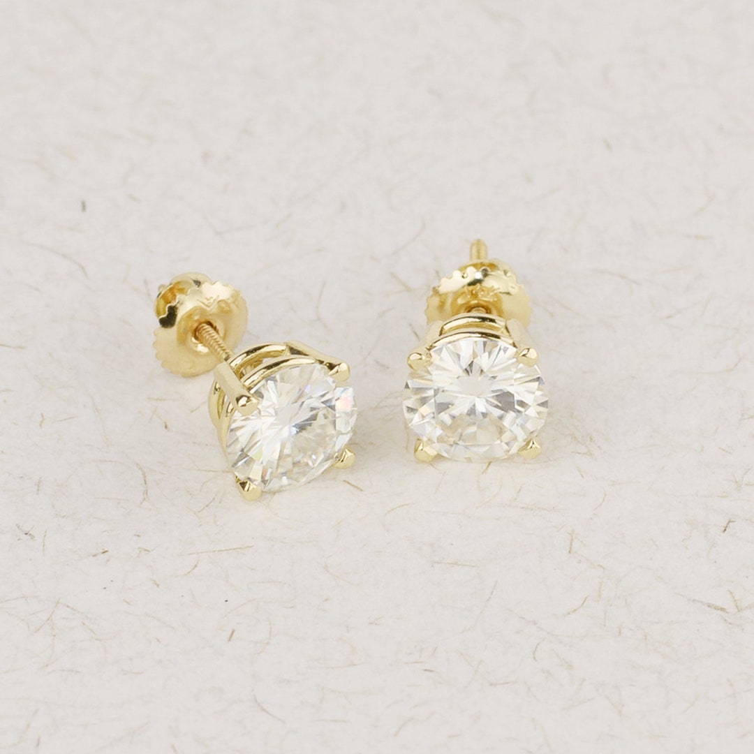 14k Solid Gold 2 Carat Total Diamond Hoop / Earring Stud / - Etsy