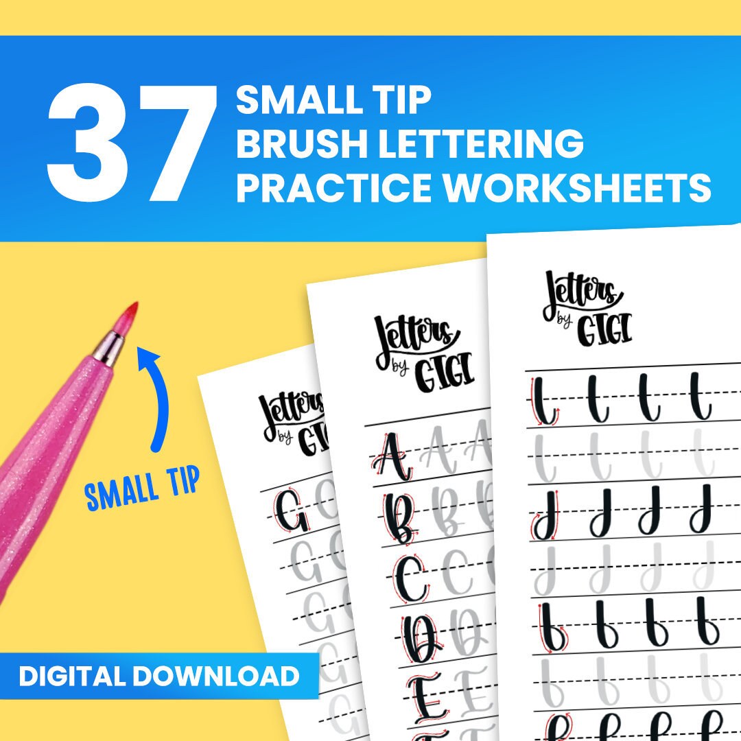 Small Tip Brush Lettering Practice Worksheets | Basic Drills, Uppercase ...