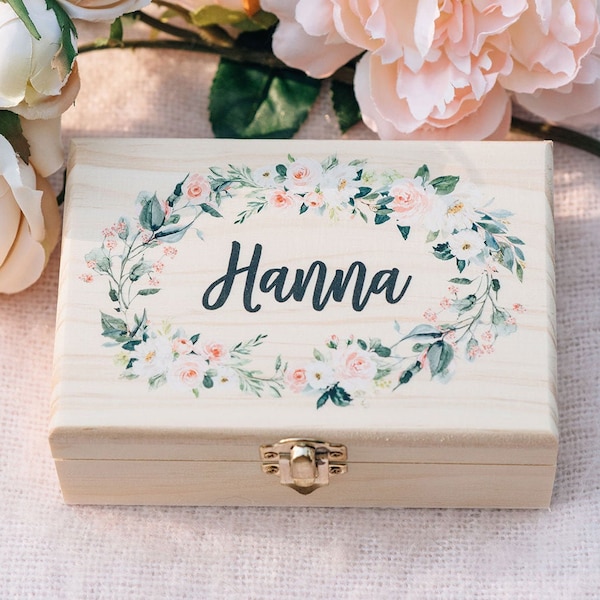 Flower Girl Gift Box - Bridesmaid Gift - Girl Gift Box -  Personalized Bridal Party Gift - Wooden Box #WB001