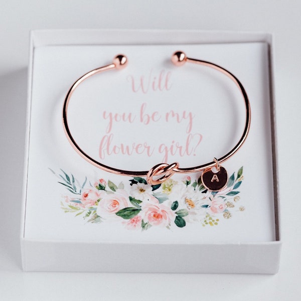 Flower Girl Proposal Gift - Will you be my Flower Girl - Flower Girl Initial Bracelet - Personalized Gift - Tie the knot bracelet  #BC003
