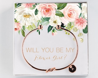 Flower Girl Proposal Gift - Will you be my Flower Girl - Initial Bracelet - Personalized Gift  #BC016