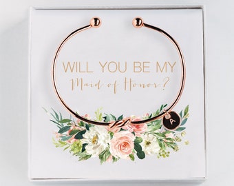 Maid of Honor Proposal Gift - Will you be my Maid of Honor  Initial Bracelet - Personalized Gift  #BC011