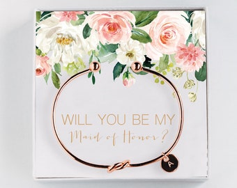 Regalo de propuesta de dama de honor - ¿Serás mi dama de honor? - Pulsera con inicial - Regalo personalizado #BC015