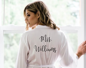 Mrs Robe - Bride Robe Personalized - Satin Robes - Bride Gift Ideas - Bridesmaid Robes - Bridal Party Lace Robe - Getting Ready - BR02