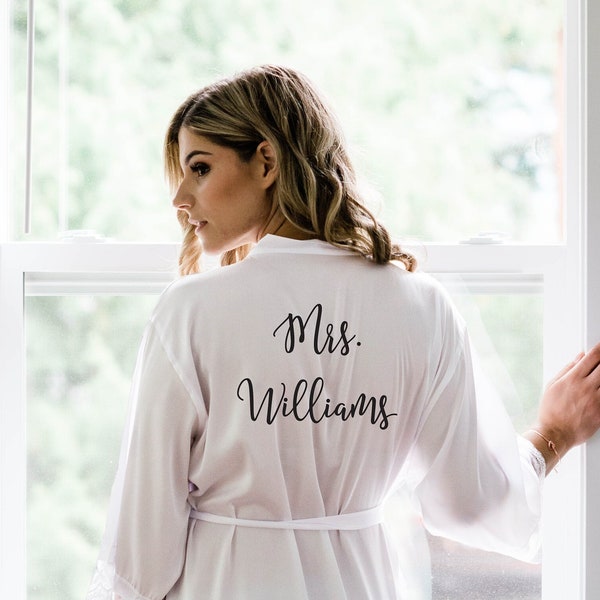 Mrs Robe - Bride Robe Personalized - Satin Robes - Bride Gift Ideas - Bridesmaid Robes - Bridal Party Lace Robe - Getting Ready - BR02