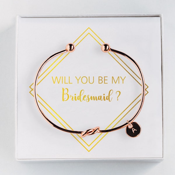Bridesmaid Proposal Gift - Will you be my Bridesmaid - Bridesmaid Initial Bracelet - Personalized Gift - Tie the knot bracelet  #BC059
