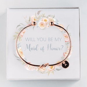 Maid of Honor Proposal Gift - Will you be my Maid of Honor  Initial Bracelet - Personalized Gift  #BC035