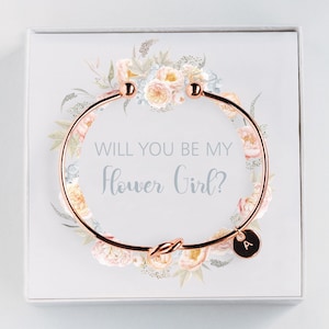 Flower Girl Proposal Gift - Will you be my Flower Girl Initial Bracelet - Personalized Gift  #BC038