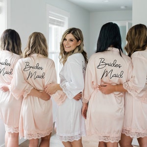 Personalized Satin Robes - Bridesmaid Robes - Bridal Party Lace Robe - Mother of the Bride Robe BR01