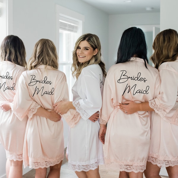 Personalized Satin Robes - Bridesmaid Robes - Bridal Party Lace Robe - Mother of the Bride Robe BR01