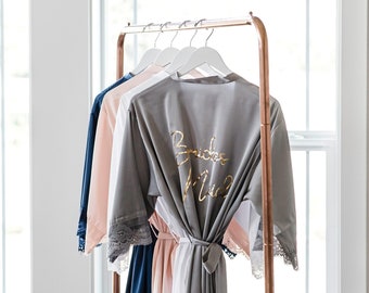 Bridesmaid Robes - Bridal Party Lace Robe - Personalized Satin Robes - Mother of the Bride Robe BR01